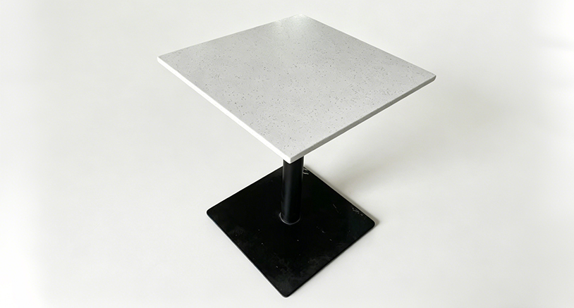Commercial-Grade Square Quartz Restaurant Table with Black Metal Base