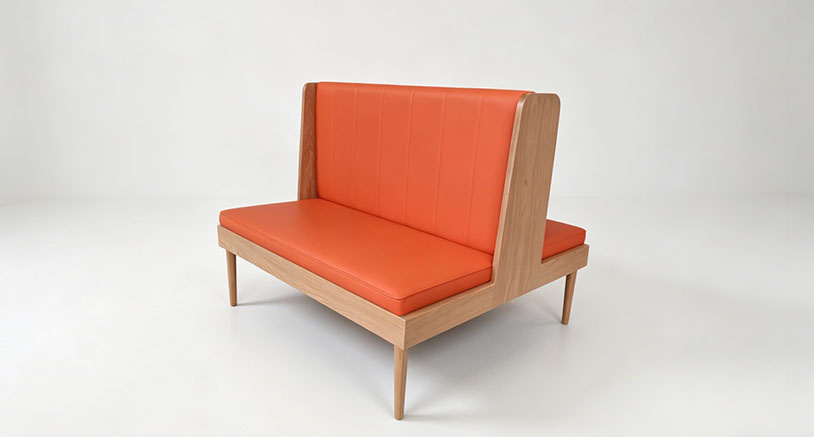 Modern Orange Faux Leather Restaurant Banquette Booth with Solid Wood Frame