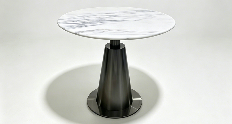 Round Marble Top Dining Table with Conical Metal Base
