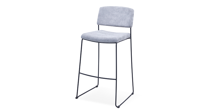 Modern Grey Fabric Upholstered Counter Bar Stool with Black Metal Sled Base
